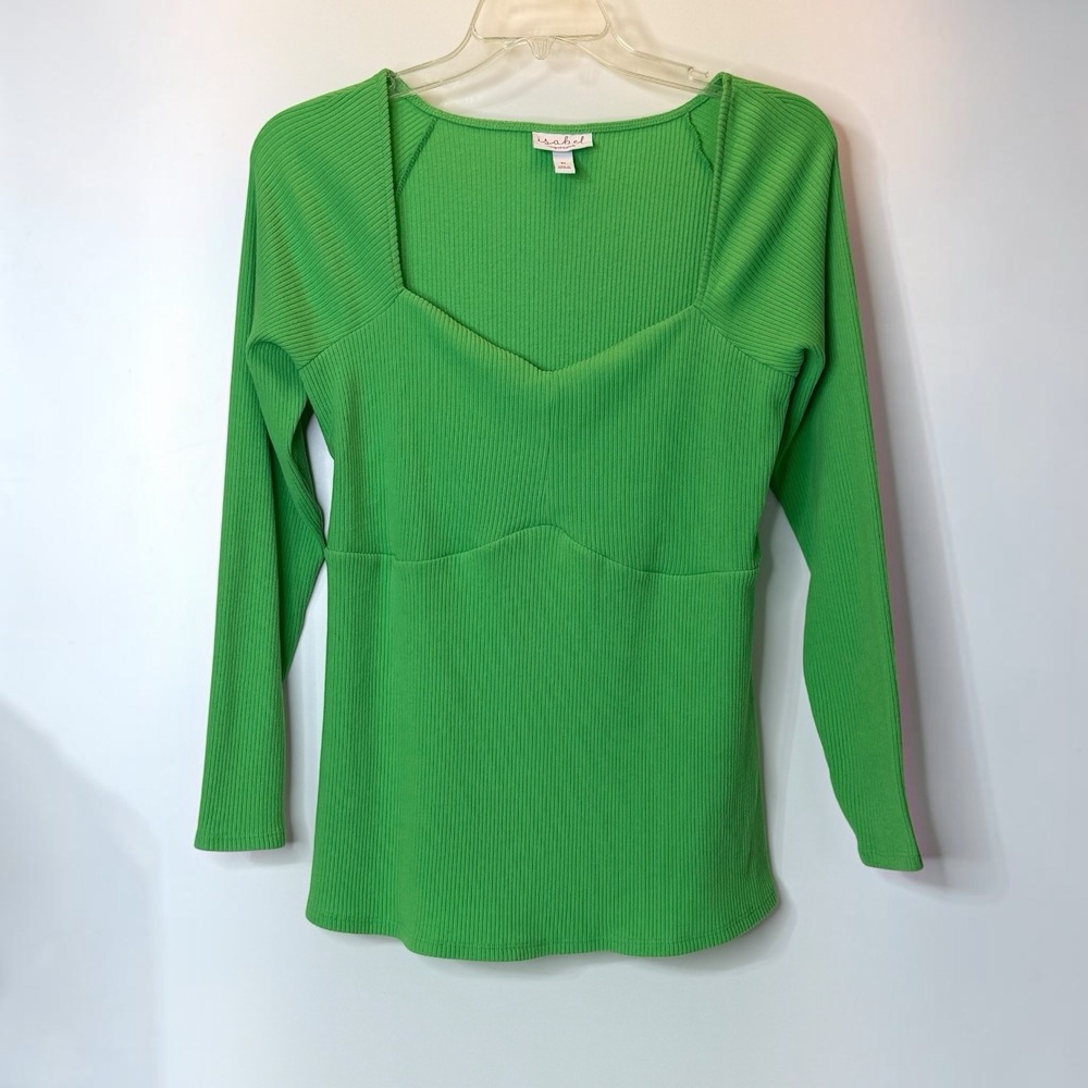 Ingrid & Isabel Maternity Bright Green Ribbed Long Sleeve Pullover Top Womens XL